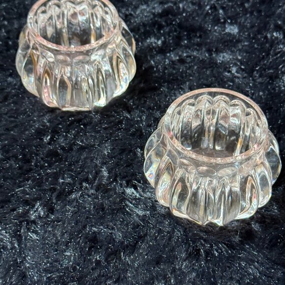 Vintage Crystal Clear Glass Candle Holders Ribbed Design Set Of 2 Elegant - Picture 1 of 6